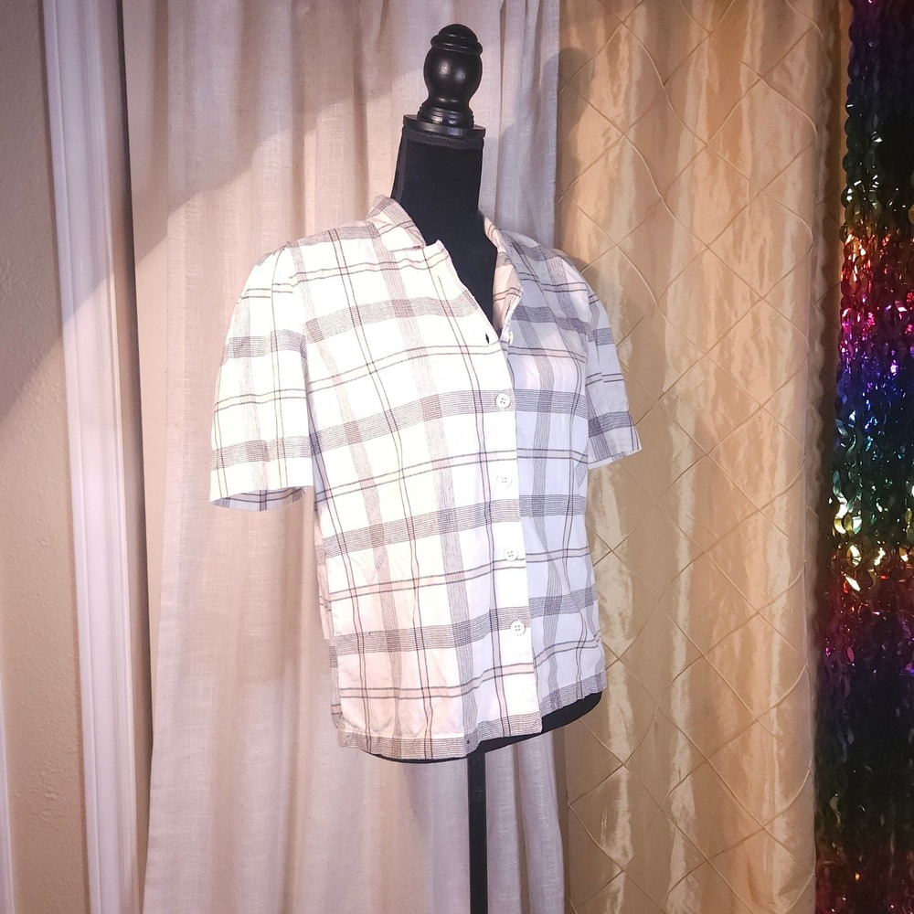 True Vintage, Androgynous Puff Sleeve Plaid Button Up